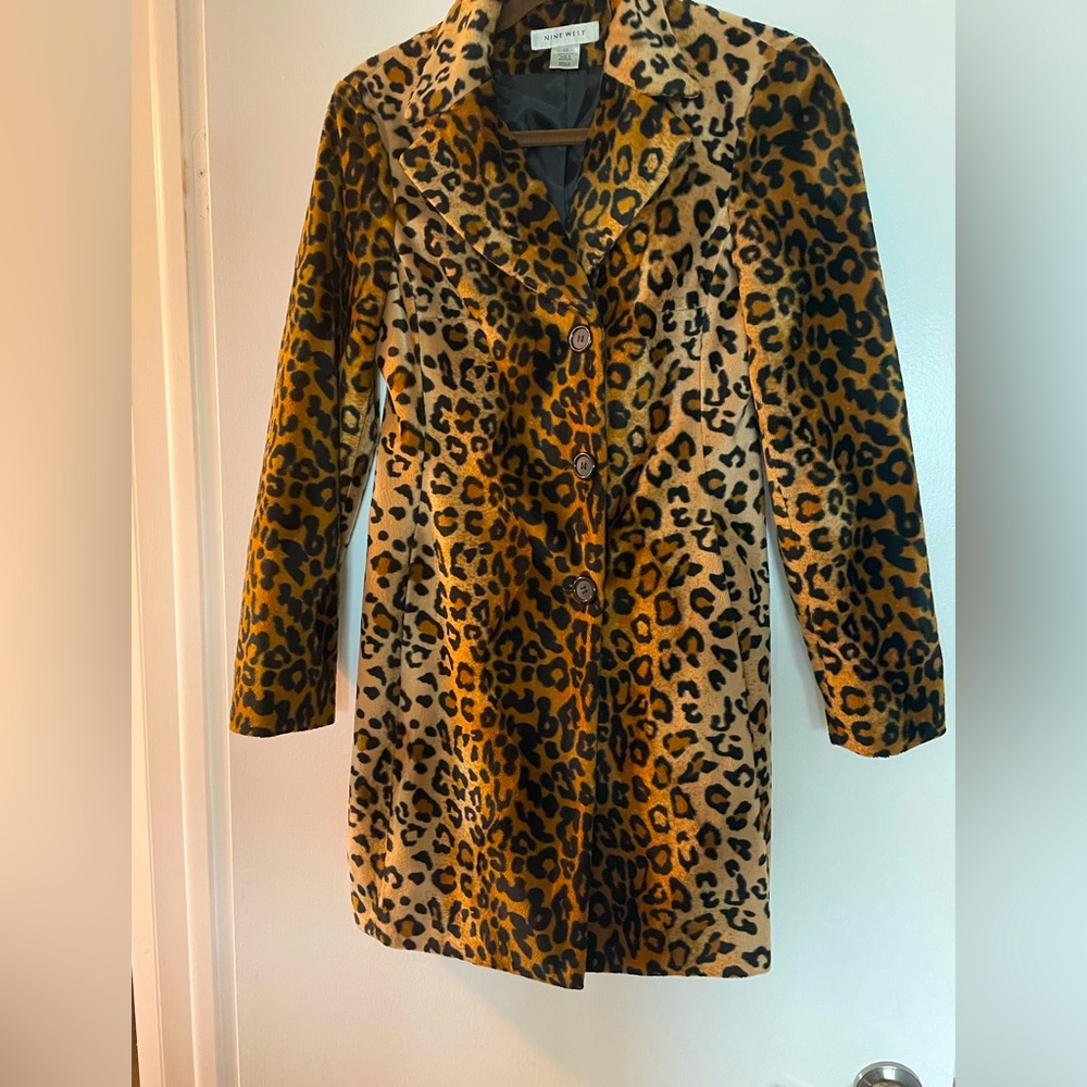 Nine West faux leopard 3/4 coat sz XS